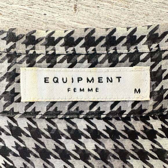 EQUIPMENT Signature Silk Chiffon Shirt Blouse in Houndstooth Print Size M - Picture 4 of 8